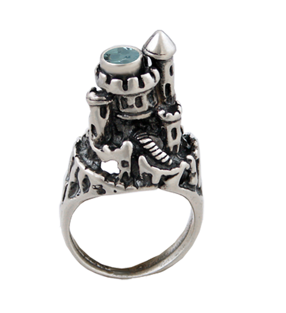 Sterling Silver Impractical But Fablous Castle Ring With Blue Topaz Size 10